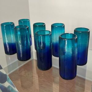 Crate and Barrel - Blue Artisan Mexican Glassware